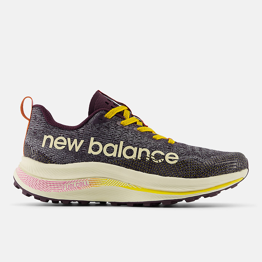 New Balance FuelCell SuperComp Trail Shoes Plum Brown with Calcium and Ginger Lemon